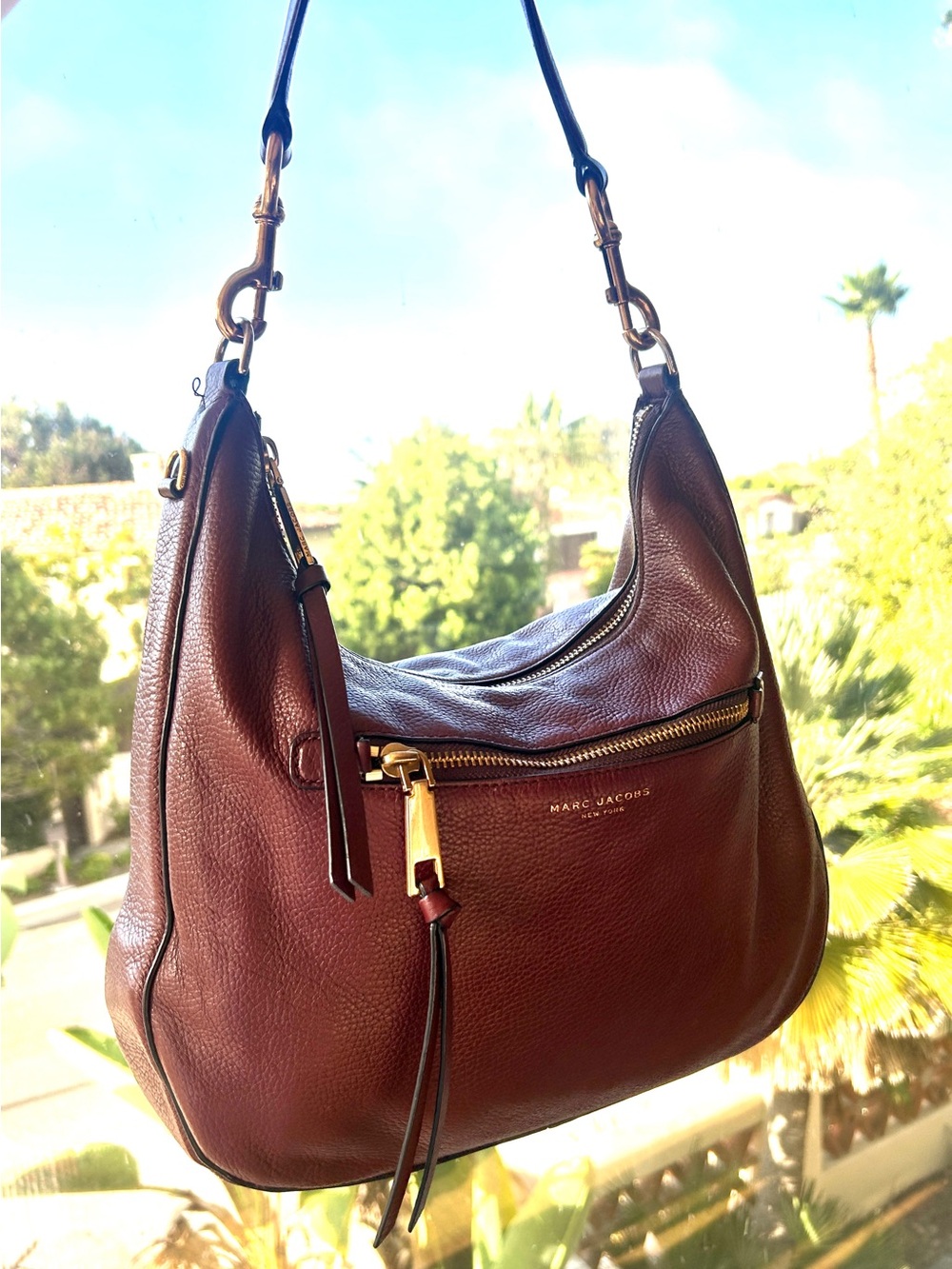 Marc Jacobs Recruit Pebbled Leather Hobo Bag Burgundy / Oxblood Authentic EUC